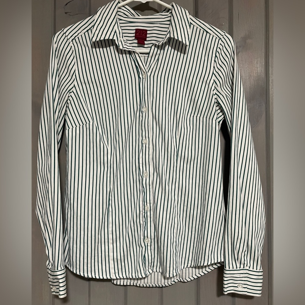 212 Collection Green/White Button Down Blouse- Size Small